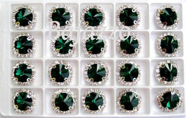Strass Rund grün eingefasst 12 mm